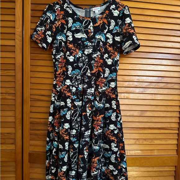 LuLaRoe Orange and Black Patterned Dress Excellent Condition - Picture 1 of 4